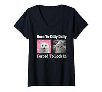 Donna Funny Born to Dilly Dally costretto a bloccare Cat Meme Maglietta con Collo a V