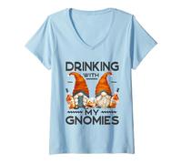 Donna Funny Bourbon Lover Garden Gnomes Drinking with My Gnomies Maglietta con Collo a V