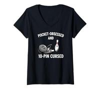 Donna Funny Bowling Pocket Obsessed 10 Pin Cursed Bowler Maglietta con Collo a V