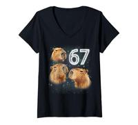 Donna Funny Boys Girls 67 Meme Capybara Howling at The Moon 6 7 Maglietta con Collo a V