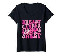 Donna Funny Breast Cancer is Boo Foglio Fantasma Nastro Rosa Halloween Maglietta con Collo a V