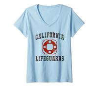 Donna Funny California Lifeguards Beach Cruise Bagnini Nuotata Maglietta con Collo a V