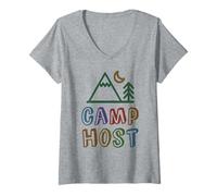 Donna Funny Camp Host Camping Crew Vibes Bambini Campeggio Cousin Crew Maglietta con Collo a V