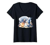Donna Funny Camper Dad Gnome At Campfire With Tent Love Camping Maglietta con Collo a V