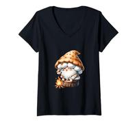 Donna Funny Camper GNOME At Campfire for Women And Men with Smores Maglietta con Collo a V