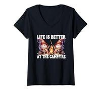 Donna Funny Camper Gnomes Camping Life Is Better At The Campfire Maglietta con Collo a V