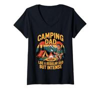 Donna Funny Camping Dad Like a Regular Dad but Intense Maglietta con Collo a V