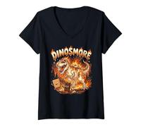 Donna Funny Camping Smores T-Rex Dinosaur Campfire S'Mores Joke Maglietta con Collo a V