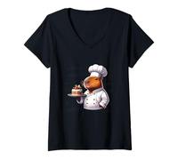 Donna Funny Capybara Chef Cooking Cute Animal Kitchen Humor Design Maglietta con Collo a V