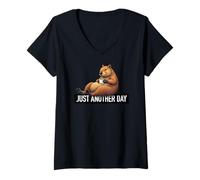 Donna Funny Capybara & Coffee Vibes - Chill Pet Lover Design Maglietta con Collo a V
