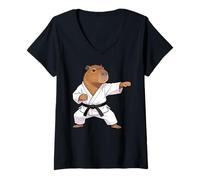 Donna Funny Capybara Doing Karate Samurai Ninja Capybara Maglietta con Collo a V