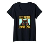 Donna Funny Cat Colorful Kitty Pet Gato, Less People More Cats Maglietta con Collo a V