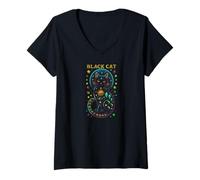 Donna Funny Cat Colorful Kitty Pet Gato, Less People More Cats Maglietta con Collo a V