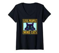 Donna Funny Cat Colorful Kitty Pet Gato, Less People More Cats Maglietta con Collo a V