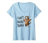 Donna Funny Cat Felpa con cappuccio Can't Adult Today Yawning Lazy Humor Cat Maglietta con Collo a V