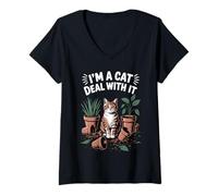 Donna Funny Cat I'm A Cat Deal With Plant Cats Maglietta con Collo a V