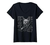 Donna Funny Cat Math Physics Equations Science Humor Maglietta con Collo a V