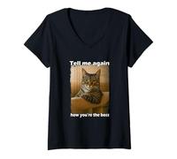Donna Funny Cat Meme Sarcastic Cat Boss Hilarious Cat Humor Maglietta con Collo a V
