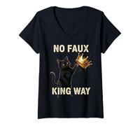 Donna Funny Cat No Faux King Way Maglietta con Collo a V