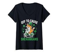 Donna Funny Cat off To Causa Shenanigans St Patricks Day Meme Maglietta con Collo a V