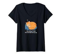 Donna Funny Cat On Lap I Was Going To Excuse Maglietta con Collo a V