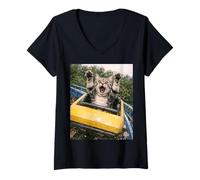 Donna Funny Cat Roller Coaster Silly Meme American Shorthair Maglietta con Collo a V