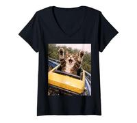 Donna Funny Cat Roller Coaster Silly Meme Domestic Shorthair Maglietta con Collo a V
