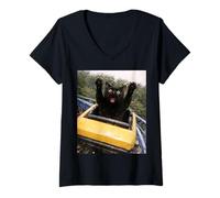 Donna Funny Cat Roller Coaster Silly Meme Graphic Bombay Black Cat Maglietta con Collo a V