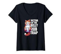 Donna Funny Cat Victim of The Belly Rub Trap Kitten Joke Maglietta con Collo a V