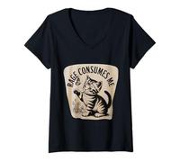 Donna Funny Cats Rage Mi consuma Gattino Maglietta con Collo a V