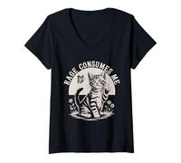 Donna Funny Cats Rage Mi consuma Simpatico Gattino Maglietta con Collo a V