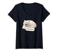 Donna Funny Cheesy Cat Smile Meme Silly Weird Chubby Cat Face Maglietta con Collo a V