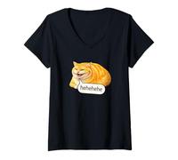 Donna Funny Cheesy Cat Smile Meme Silly Weird Chubby Cat Face Maglietta con Collo a V