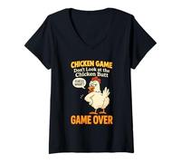 Donna Funny Chicken Game Don't Look Chicken Butt Maglietta con Collo a V