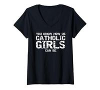 Donna Funny Christian Shirt Faith Gift Idea Jesus Catholic Quote Maglietta con Collo a V