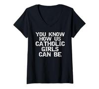 Donna Funny Christian Shirt Faith Gift Idea Jesus Catholic Quote Maglietta con Collo a V