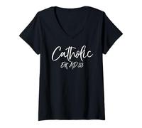 Donna Funny Christian Shirt Faith Gift Idea Jesus Catholic Quote Maglietta con Collo a V