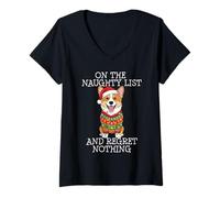 Donna Funny Christmas Cardigan Welsh Corgi Naughty List Maglietta con Collo a V