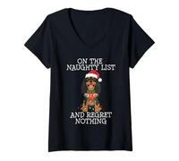 Donna Funny Christmas Cavalier King Charles Spaniel Naughty List Maglietta con Collo a V