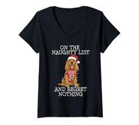 Donna Funny Christmas English Cocker Spaniel Naughty List Maglietta con Collo a V
