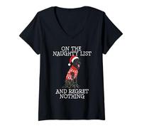 Donna Funny Christmas Giant Schnauzer Naughty List Maglietta con Collo a V