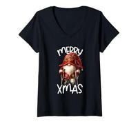 Donna Funny Christmas GNOME Dad Graphic with Broken Leg Merry Xmas Maglietta con Collo a V