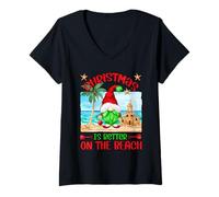 Donna Funny Christmas GNOME for Xmas Vacation On The Beach Maglietta con Collo a V