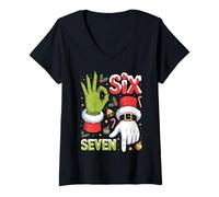 Donna Funny Christmas Hand 6-7 | Holiday Counting Humor Maglietta con Collo a V