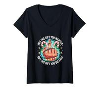 Donna Funny Christmas Middle Finger Graphic Maglietta con Collo a V