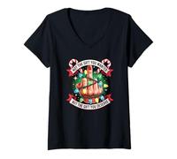 Donna Funny Christmas Middle Finger Graphic Maglietta con Collo a V