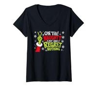 Donna Funny Christmas Naughty Xmas Maglietta con Collo a V