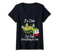 Donna Funny Christmas Turtle It's fine I'm fine Everything is fine Maglietta con Collo a V