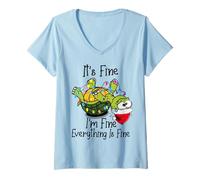 Donna Funny Christmas Turtle It's fine I'm fine Everything is fine Maglietta con Collo a V