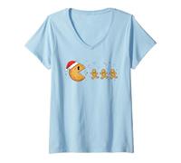 Donna Funny Christmas Videogame Cookie Gingerbread Maglietta con Collo a V